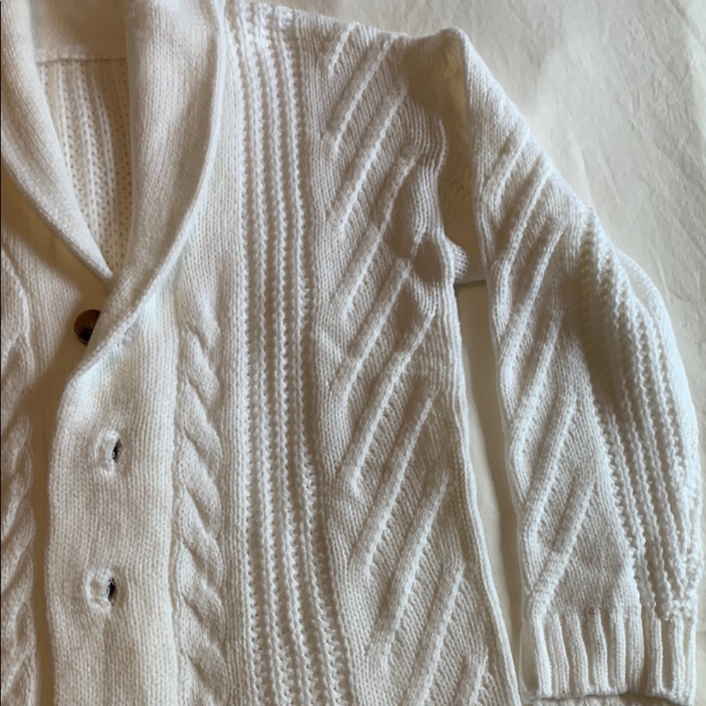 Cozy White Men’s X-Large Cable Knit Cardigan - Picture 4 of 8